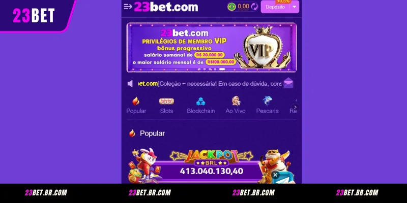 Acesse a 23BET e clique em Depósito.