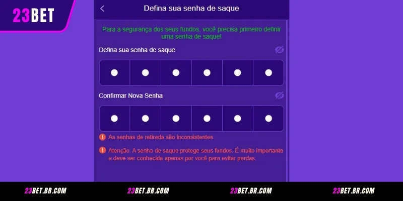 Acesse a 23BET e configure a senha de saque