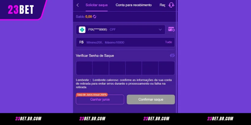 Confirme o 23BET Saque e aguarde a aprovação